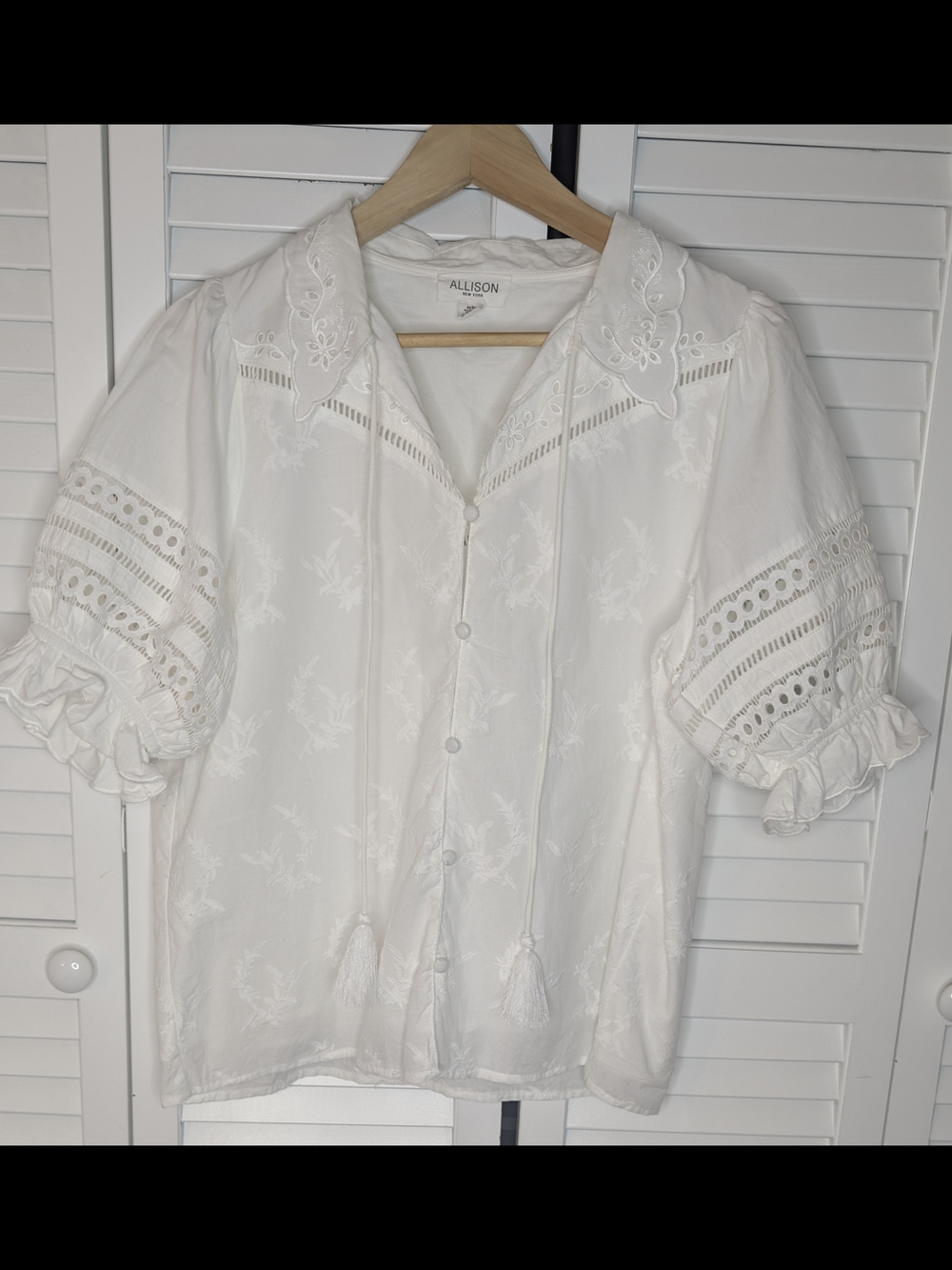 Allison White Embroidered Puff-Sleeve Peasant Blouse